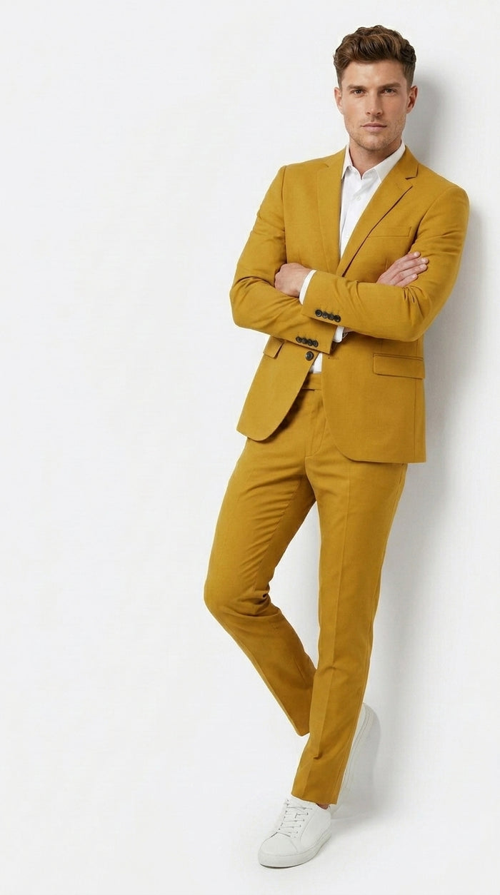 Men’s Gold Mustard Color Suit – Wedding & Prom Formal Suit Outfit, Modern Blazer and Pants