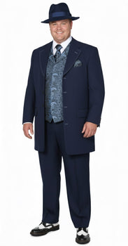 Mens 1920s Navy Blue Zoot Suit – Vintage Gangster 3-Piece Long Jacket Suit Classic Fit Pleated Pants - Image 6