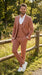 Men’s Peach Light Brown 3 Piece Suit – Wedding & Prom Formal Suit Set, Blazer Pants Double breasted vest