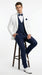 Men’s White and Navy blue tuxedo  3 Piece Suit – Classic White Blazer with Navy Vest and Pants for Wedding, Party + Bowtie