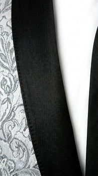 Men’s Silver and Black Floral Blazer – Elegant Formal Tuxedo Style Blazer Jacket for Wedding, Party, Prom and Evening Wear
