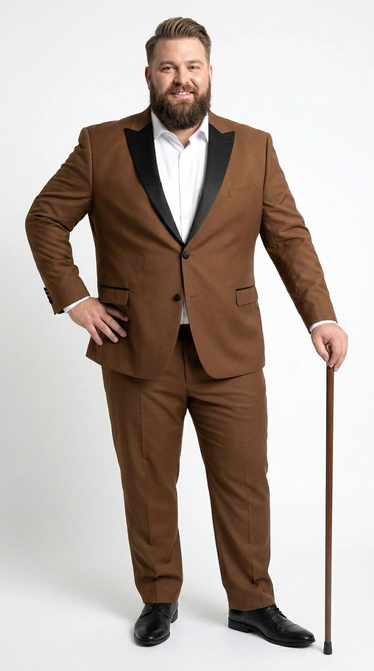 Men’s Light Brown Vested Piece Suit – Elegant Formal Suit with Contrast Lapel for Wedding, Party Modern Fit