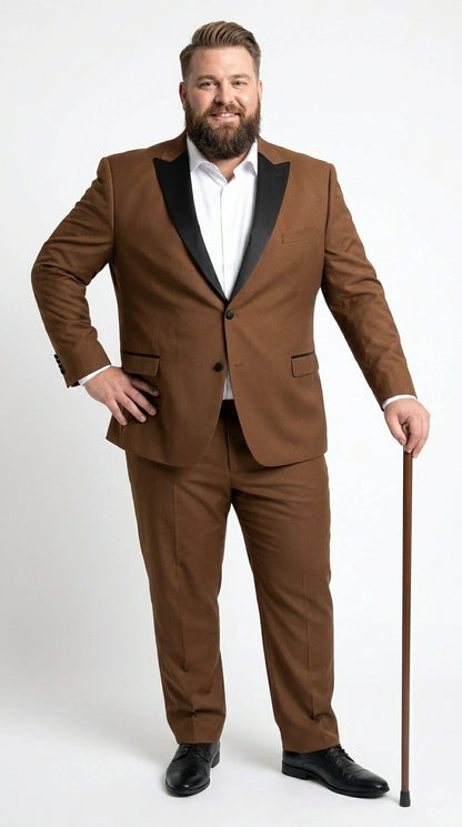 Men’s Light Brown Vested Piece Suit – Elegant Formal Suit with Contrast Lapel for Wedding, Party Modern Fit