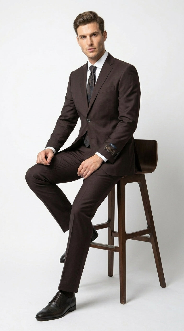 Men’s Tiglio Italian Brown Suit with Two Button Blazer and Matching Pants, Formal Business Wedding Suit