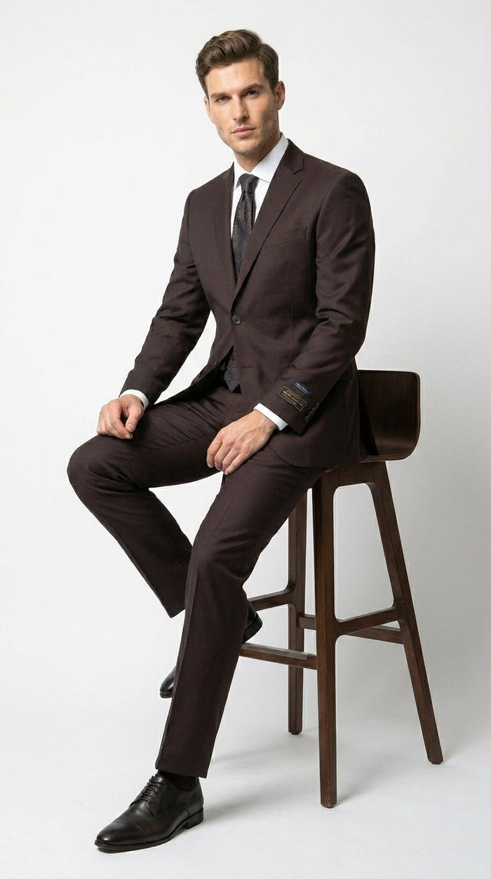 Men’s Tiglio Italian Brown Suit with Two Button Blazer and Matching Pants, Formal Business Wedding Suit