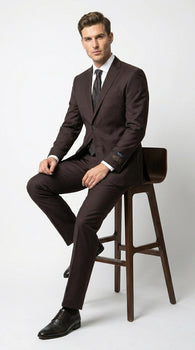 Men’s Tiglio Italian Brown Suit with Two Button Blazer and Matching Pants, Formal Business Wedding Suit