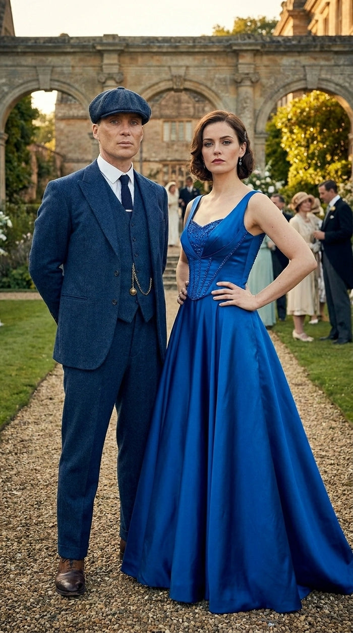 Men’s Blue 3 Piece Suit, Thomas Shelby Inspired Vintage Formal Suit Herringbone Tweed 1920s fabric Modern Fit