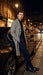Men’s Grey Herringbone Long Overcoat – Tweed Black and White Pattern Wool Topcoat Three Qaurter