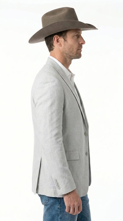 Men’s Very Light Grey - Linen Western Cowboy Blazer, Formal Sport Coat for Weddings, Parties, Country Events, and Casual Dress Wear in Ice Ash Color