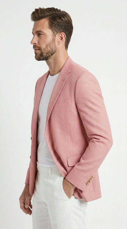 Men’s Red and white Houndstooth Summer Blazer, Lightweight Check Sport Coat for Weddings, Prom, Parties
