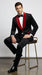 Men’s Black Paisley 2 Piece Suit with Red Shawl Lapel, Formal Wedding Prom Party Suit Set
