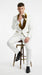Men’s White Paisley 3 Piece With Vest Prom Tuxedo with Gold Velvet Shawl Lapel, Formal Wedding Suit Set