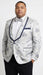Men’s White and Navy Blue Lapel  Floral Jacquard Blazer with Contrast Shawl Lapel – Luxury Wedding and Party Wear Jacket paisley Tuxedo Navy Pants