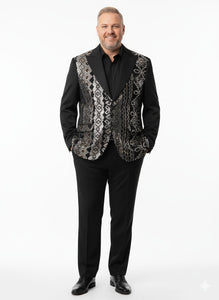 Mens Black and White and Silver Sequin Embroidered Blazer – Luxury Designer Party Wear with Geometric Detailing - Image 7