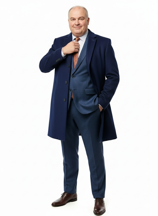 Mens Cobalt Blue Wool and Cashmere Car Coat Overcoat – Classic Winter Topcoat for Indigo Sapphire Color (light Navy Dark Royal)