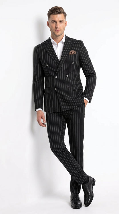 Men's Black Pinstripe Tuxedo Suit – Classic  & 1920s Gangster Formal Wear Vintage 1940s 1930s Look