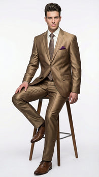 Mens Gold Brown Tan Beige Khaki Bronze Formal Suit – Luxury Metallic Finish Wedding and Prom Suit for Men