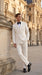 Men’s Ivory Double-Breasted Tuxedo – Gold Button Wedding, Prom and Formal Suit