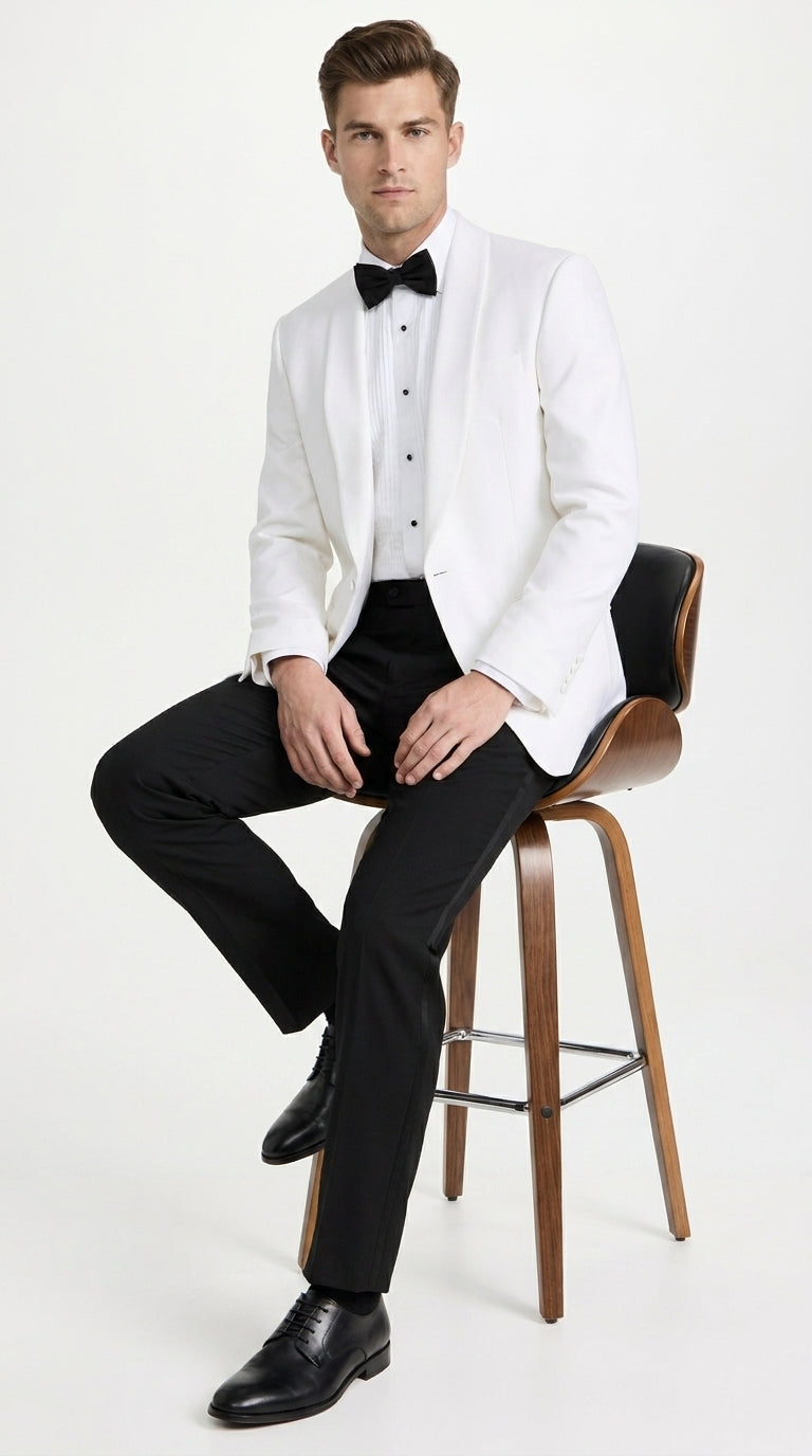 Snow White Dinner Jacket 100% Poly -  Blazer Jacket For Men Online1 Button Shawl Collar