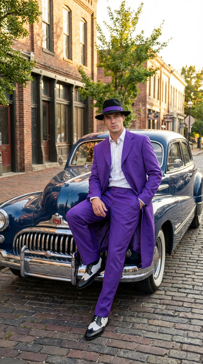 Purple Zoot Suit for Men | Classic Mafia & Gangster Style Long Coat Suit | Vintage 1920s–1940s Formal Outfit