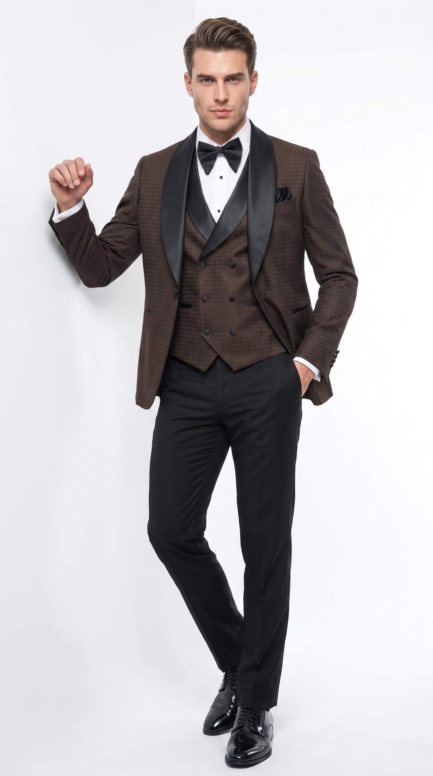 Men's Chocolate Brown Tuxedo Suit – 3 Piece Shawl Lapel Wedding, Prom 2026 and Formal Dinner 34 Short or Extra Small
