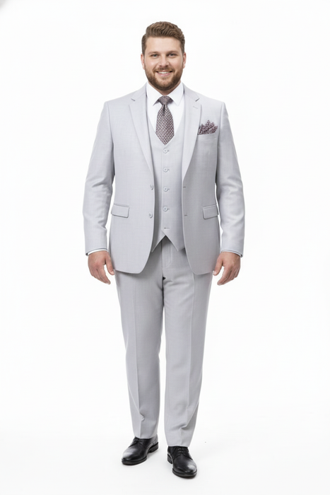 Men’s Very Light Gray Three-Piece  Wedding Suit 2 Buttons Modern or Slim Fit  Ash Bone Color Steel Grey