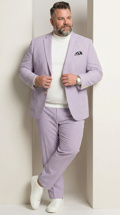 Men’s Lavender Seersucker 2 Piece Suit, Lightweight Summer Blazer and Pants Set for Weddings, Parties, Prom, and summer fabric
