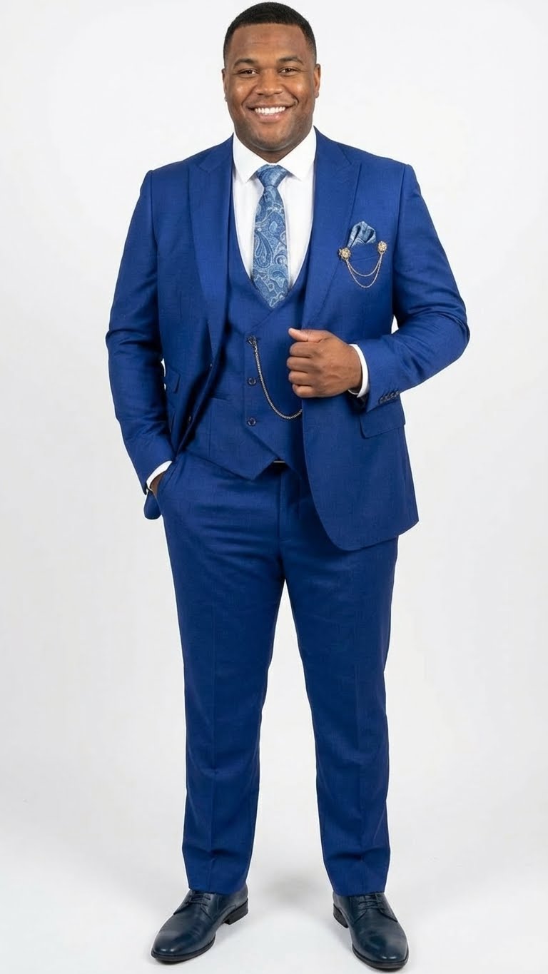 Men’s Royal Blue 3 Piece Suit Set with Vest – Formal Wedding and Party Wear Suit - Saphire Cobalt blue Modern Fit