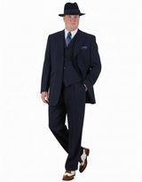 Men’s 1920s Navy Blue Zoot Suit – Classic Gangster 3-Piece Long  - Classic Fit Pleated Pants