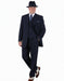 Men’s 1920s Navy Blue Zoot Suit with Fedora Hat and Wingtip Shoes – Classic Gangster 3-Piece Long  - Classic Fit Pleated Pants
