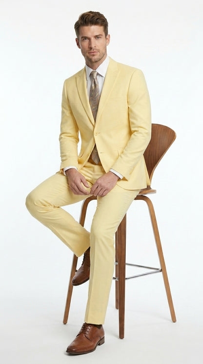 Men’s Pale Yellow 2 Piece Suit, Formal Dress Suit for Weddings, Prom, Parties, Summer Events, and Special Occasions By Vitali Modern Fit