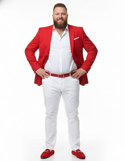 Mens Red Blazer and White Pants Set – Stylish Casual Dress Outfit For New Year Holiday and Christmas Suit