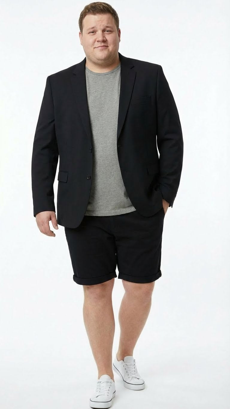 Men’s Black Summer Business Suit with Shorts Pants Set Modern Fit