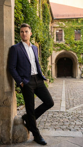 Men’s Big and Tall Navy Blue with Burgundy Plaid Jacket and Sport Coat – Wool Blazer