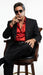 Tony Montana’s Black Blazer with Red Sateen Shirt – Men’s Black Formal Blazer and Red Satin Style Shirt Outfit for Party, Wedding and Vintage Wear