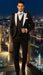 Men’s Black and White Lapel Prom Tuxedo Suit + Black Vest + Black Pants Peak Lapel