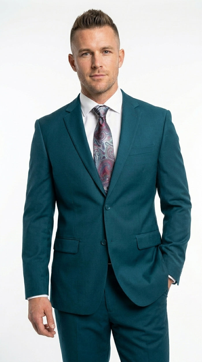 Discounted Sale Clearance Men's Two Buttons Dark Teal 2-piece suit Flat Front Pants