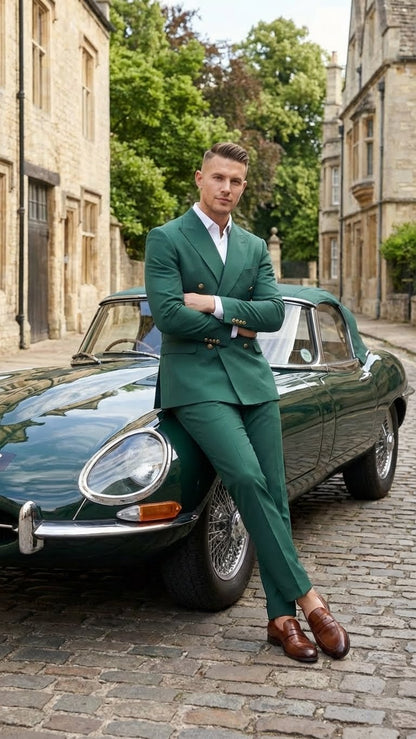 Vitali Brand Men’s Emerald Green Double Breasted Suit – Side Vented Modern Fit