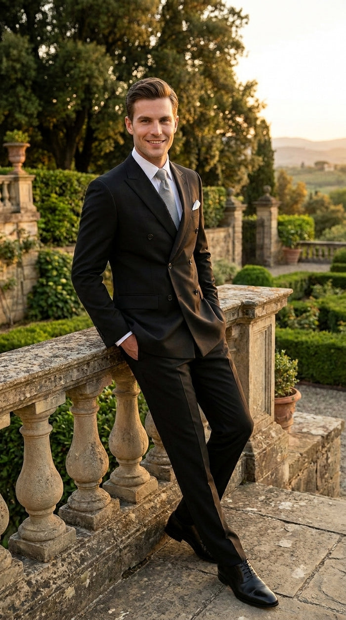 Statement Confidence Men'S Black Double Breasted Wool Italian Design Suit