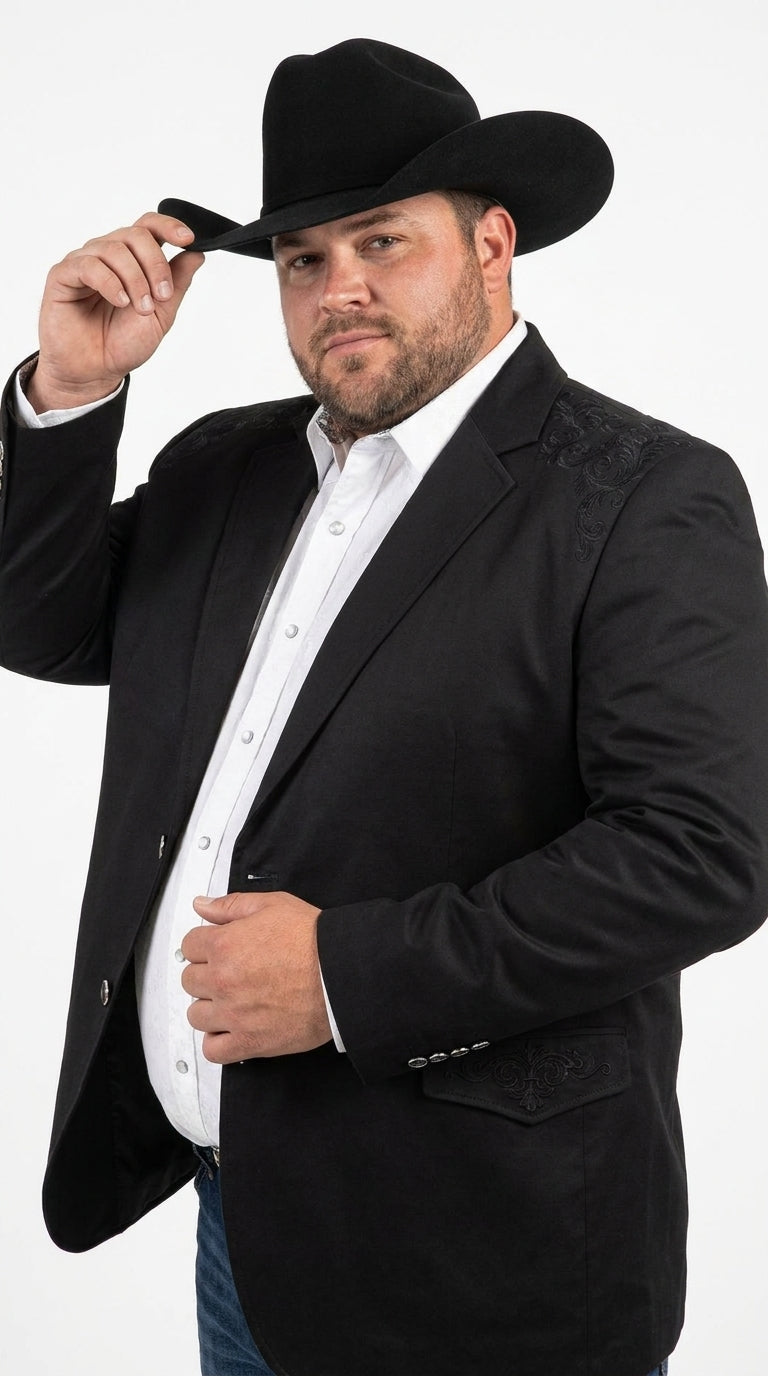 Men’s Black Western Blazer – Embroidered Cowboy Sport Coat with Western Yoke for Rodeo & Country Wear