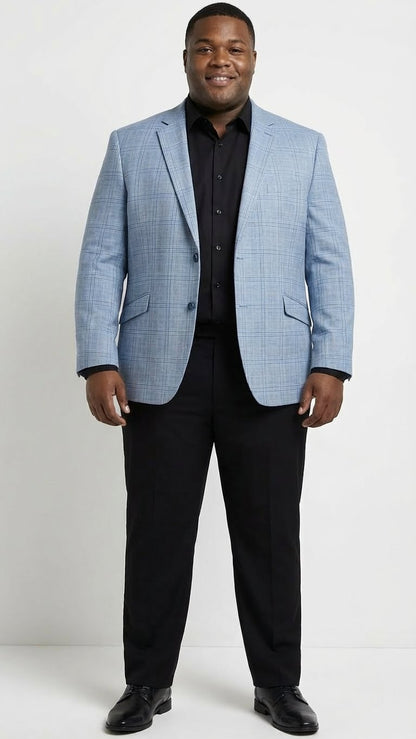 Men’s Big and Tall Light Blue Checkered Blazer and Sport Coat – Sky powder blue windowpane plaid pattern Jacket