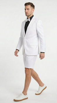 Men’s White Tuxedo Suit with Shorts – Modern Formal Blazer and Short Pants Set for Wedding, Prom Summer Fabric