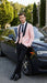 Men’s Blush Pink Tuxedo Suit Set with Black Shawl Lapel – 3 Piece Formal Wedding and Party Prom Vest + Black Pants