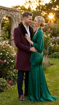 Men’s Burgundy Three Quarter Coat with Faux Fur Collar Overcoat – Luxury Winter Outerwear Three Quarter Carcoat Topcoat