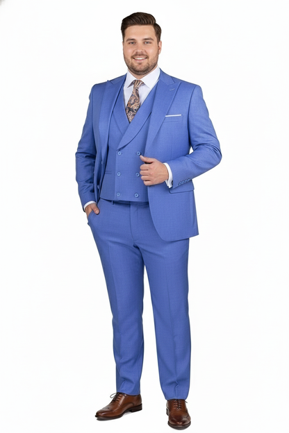 Men’s Light Blue Double-Breasted 3-Piece Suit Set – Tailored Fit Formal Business Suit in Steel Blue Sky Blue Color Modern Fit