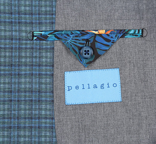 Half Canvas Slim Fit Blazer in Green Blue Check - Image 7