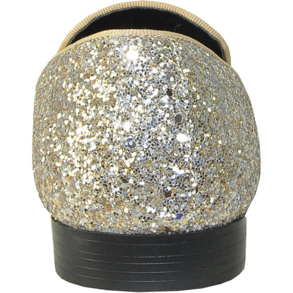 Bravo Mens Modern Glitter Sequin Prom Tuxedo Loafer in Gold - Men's Dress Shoes