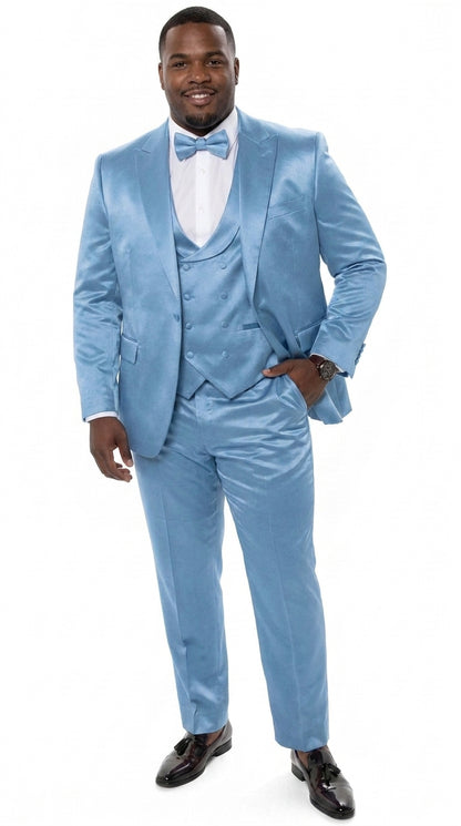 Men’s Powder Blue Satin Tuxedo – Light Blue Wedding & Prom Tuxedo Suit