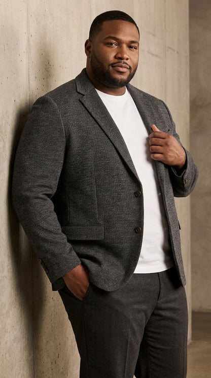 Men’s Charcoal Grey Sport Coat – Classic Two Button Notch Lapel Textured Blazer