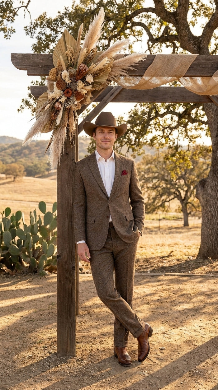 Men’s Brown Herringbone Tweed Groom Suit – Country Wedding & Rustic Wedding Suit